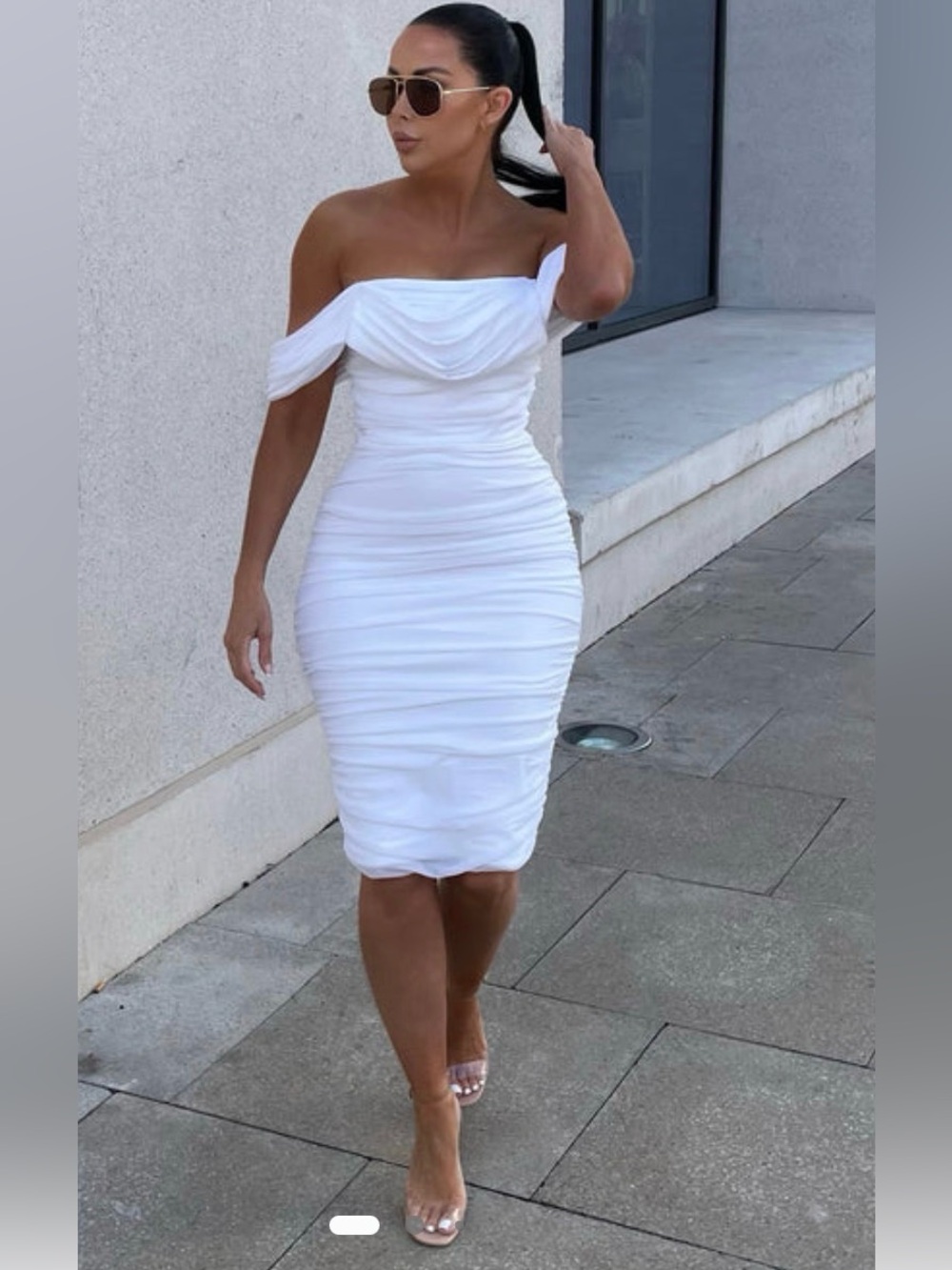 NWT Bandage Off-Shoulder Ruched Bodycon Midi Dress